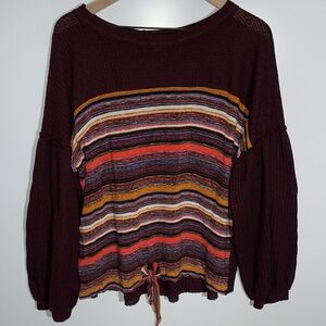 Umgee‎ balloon long sleeve tie front color stripe top Size XL